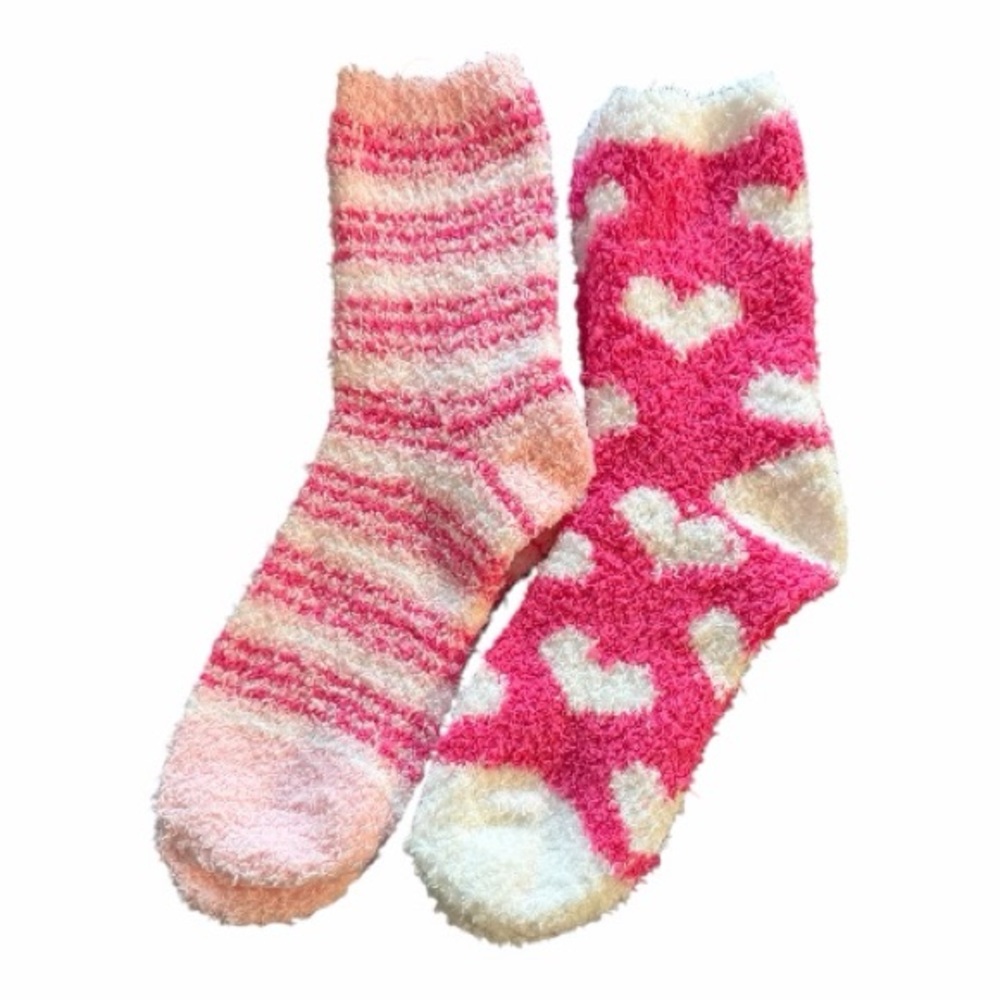 Cozy Pink and Cream Heart Socks